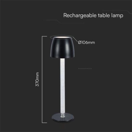 LED Zatemnitvena polnilna namizna svetilka na dotik LED/3W/5V 3000K 1800 mAh črna
