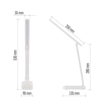 LED Zatemnitvena polnilna namizna svetilka LED/5W/3,7V 3000K/4000K/6500K 800mAh bela