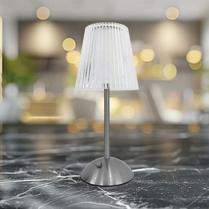 LED Zatemnitvena polnilna namizna svetilka na dotik ELBA LED/1,6W/800 mAh mat krom/prozorna
