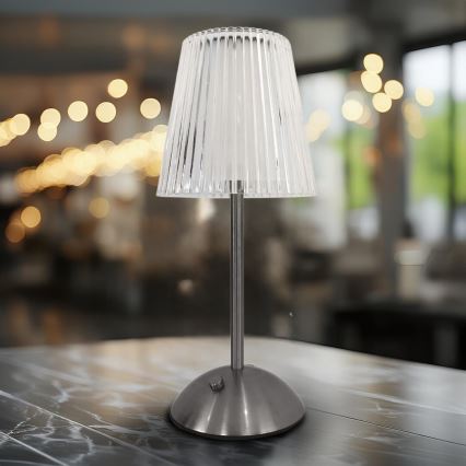 LED Zatemnitvena polnilna namizna svetilka na dotik ELBA LED/1,6W/800 mAh mat krom/prozorna