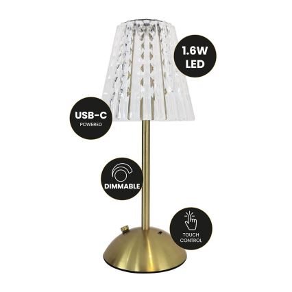 LED Zatemnitvena polnilna namizna svetilka na dotik ELBA LED/1,6W/800 mAh 3000/4000/6000K zlata/prozorna