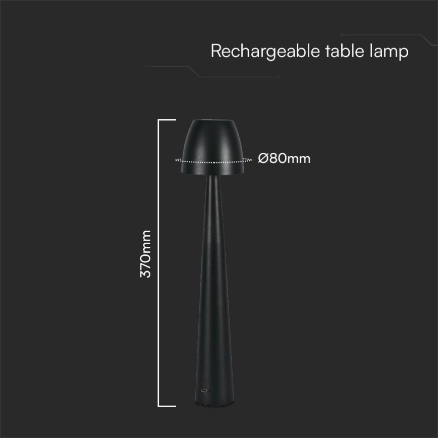 LED Zatemnitvena polnilna namizna svetilka na dotik LED/3W/5V 3000-6000K 1800 mAh črna