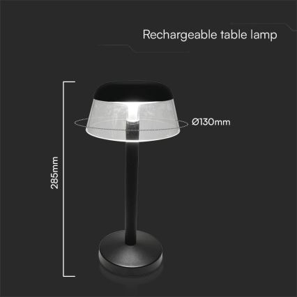 LED Zatemnitvena polnilna namizna svetilka na dotik LED/3W/5V 3000-6000K 1800 mAh črna