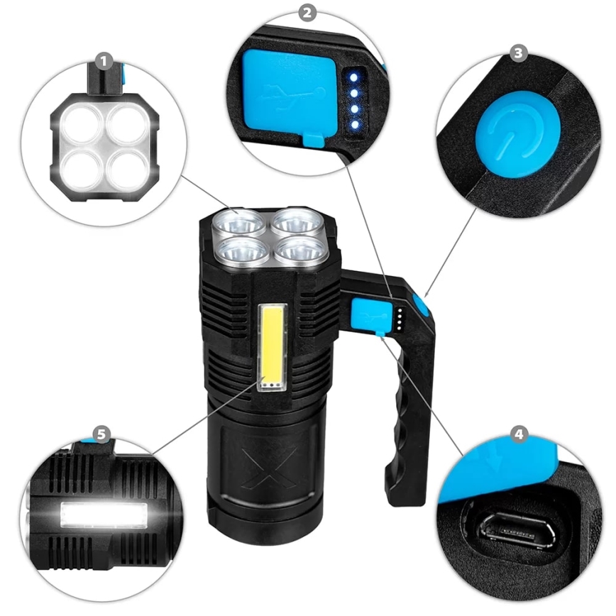 LED Zatemnitvena polnilna svetilka LED/5V IPX4 250 sijajni 1200 mAh