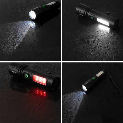 LED Zatemnitvena polnilna svetilka s rdeča luč LED/5W/5V IPX4 260 sijajni 2000 mAh