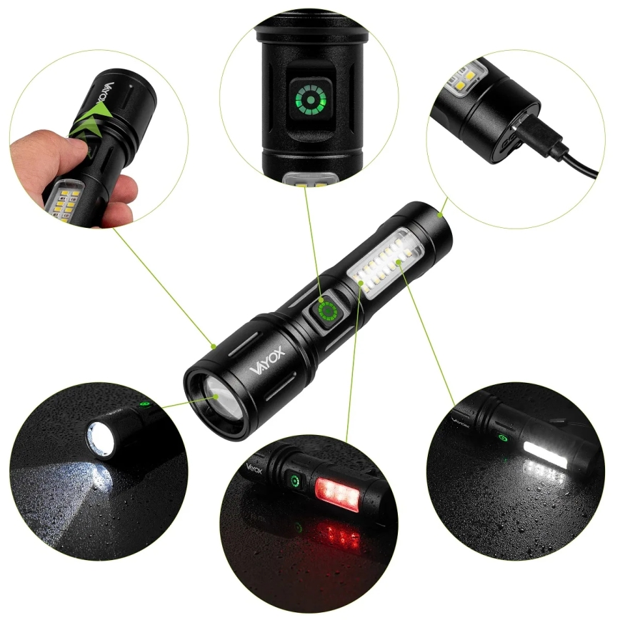 LED Zatemnitvena polnilna svetilka s rdeča luč LED/5W/5V IPX4 260 sijajni 2000 mAh