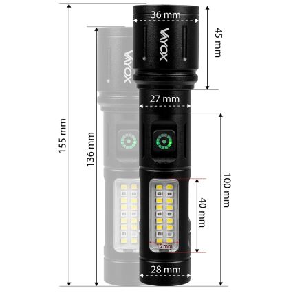 LED Zatemnitvena polnilna svetilka s rdeča luč LED/5W/5V IPX4 260 sijajni 2000 mAh