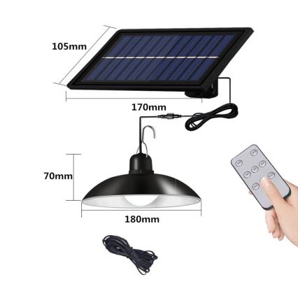 LED Zatemnitvena solarna lestenec na vrvici LED/1,8W/3,7V IP44 6500K 1600 mAh + Daljinski upravljalnik