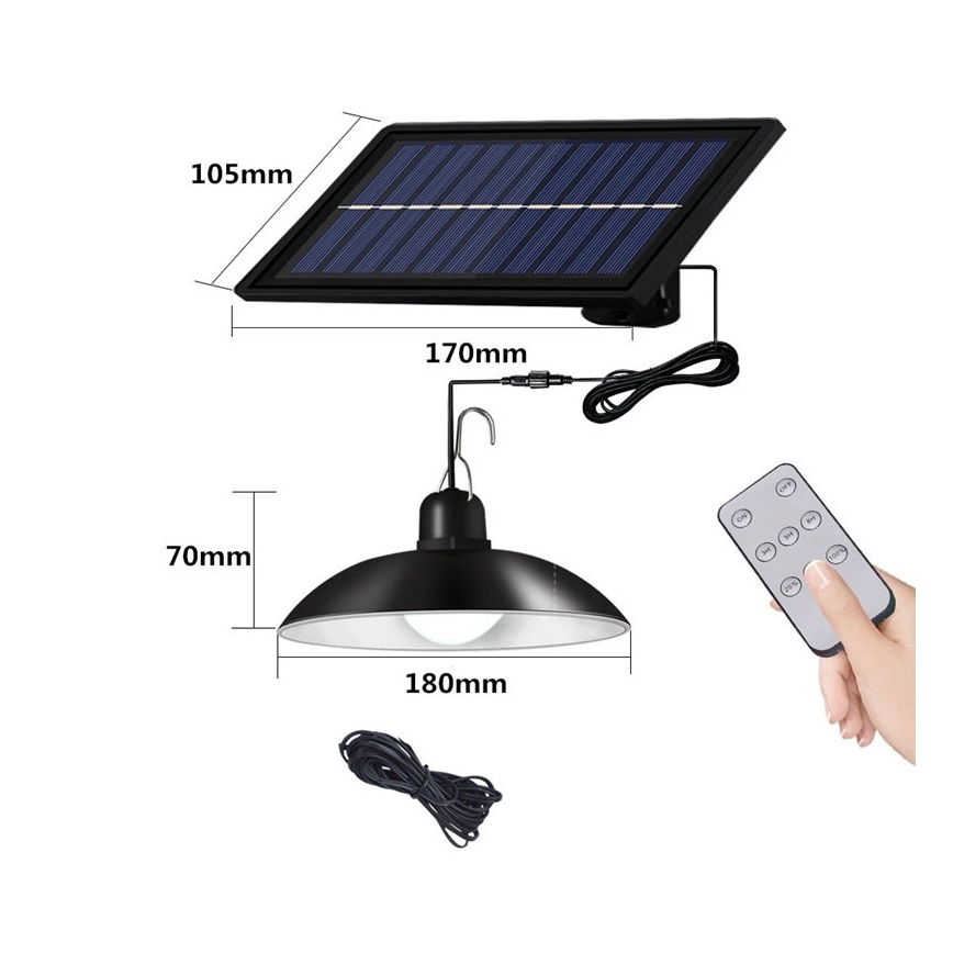 LED Zatemnitvena solarna lestenec na vrvici LED/1,8W/3,7V IP44 6500K 1600 mAh + Daljinski upravljalnik