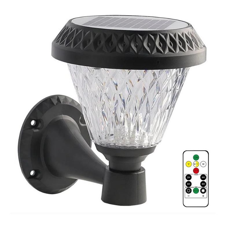 LED Zatemnitvena solarna stenska svetilka LED/0,8W/5,5V 3000/4000/6400K IP44 + Daljinski upravljalnik