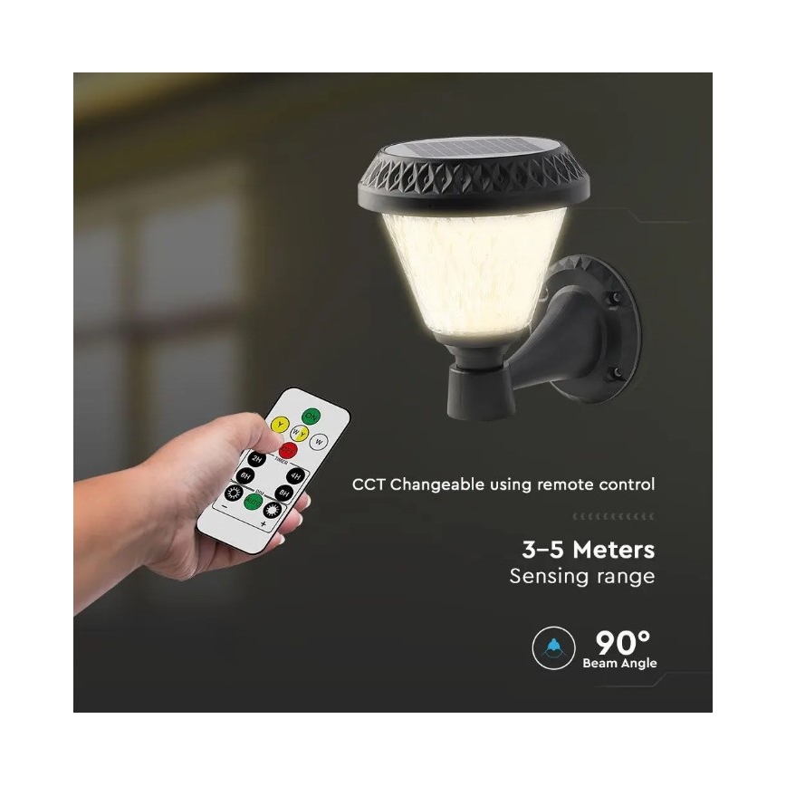 LED Zatemnitvena solarna stenska svetilka LED/0,8W/5,5V 3000/4000/6400K IP44 + Daljinski upravljalnik