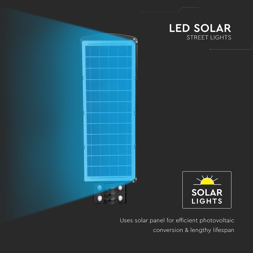 LED Zatemnitvena solarna ulična svetilka s senzorjem gibanja in mraka LED/12W/3,2V 6000K IP65 10000 mAh črna + Daljinski upravljalnik