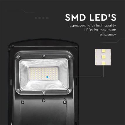 LED Zatemnitvena solarna ulična svetilka s senzorjem gibanja in mraka LED/6W/3,2V 6000K IP65 5000 mAh črna + Daljinski upravljalnik