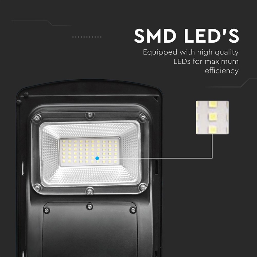 LED Zatemnitvena solarna ulična svetilka s senzorjem gibanja in mraka LED/6W/3,2V 6000K IP65 5000 mAh črna + Daljinski upravljalnik
