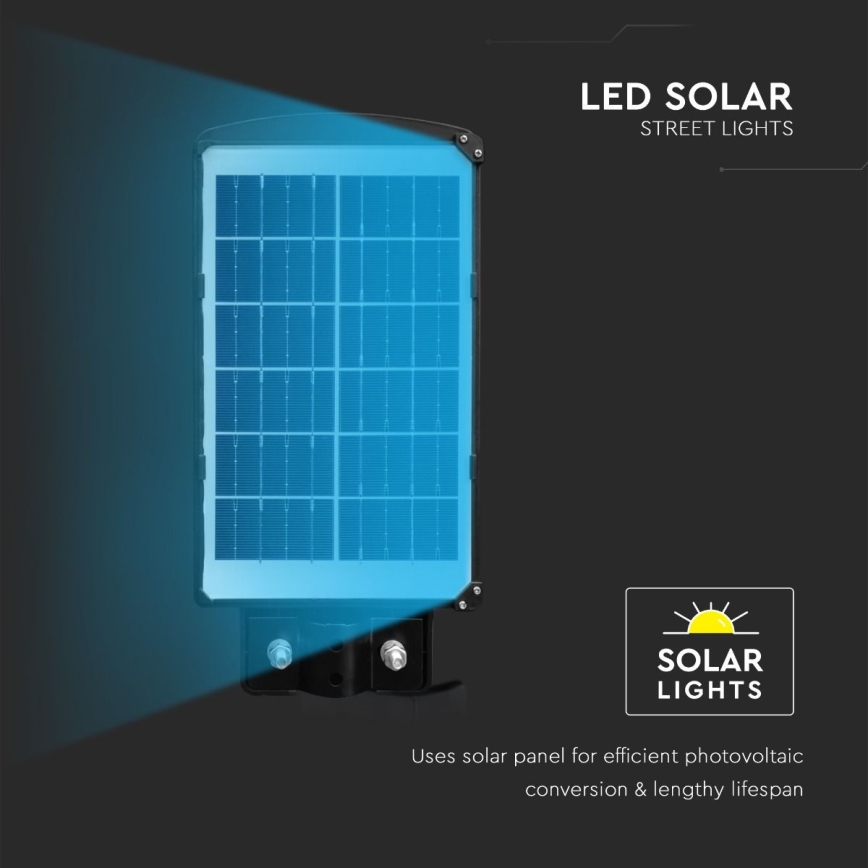 LED Zatemnitvena solarna ulična svetilka s senzorjem gibanja in mraka LED/6W/3,2V 6000K IP65 5000 mAh črna + Daljinski upravljalnik
