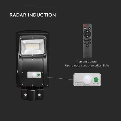 LED Zatemnitvena solarna ulična svetilka s senzorjem gibanja in mraka LED/6W/3,2V 6000K IP65 5000 mAh črna + Daljinski upravljalnik