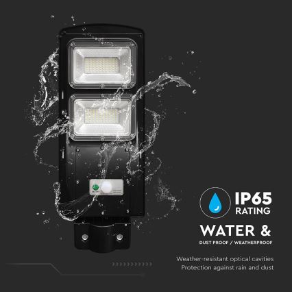 LED Zatemnitvena solarna ulična svetilka s senzorjem gibanja in mraka LED/8W/3,2V 6000K IP65 9000 mAh črna + Daljinski upravljalnik
