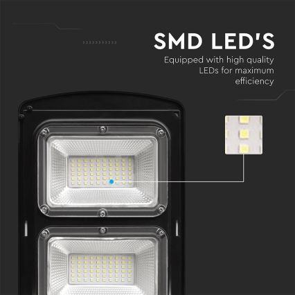 LED Zatemnitvena solarna ulična svetilka s senzorjem gibanja in mraka LED/8W/3,2V 6000K IP65 9000 mAh črna + Daljinski upravljalnik