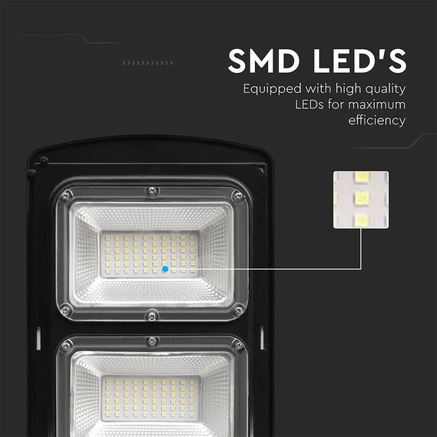 LED Zatemnitvena solarna ulična svetilka s senzorjem gibanja in mraka LED/8W/3,2V 6000K IP65 9000 mAh črna + Daljinski upravljalnik