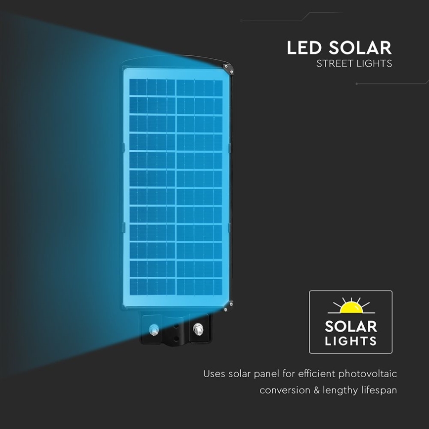 LED Zatemnitvena solarna ulična svetilka s senzorjem gibanja in mraka LED/8W/3,2V 6000K IP65 9000 mAh črna + Daljinski upravljalnik