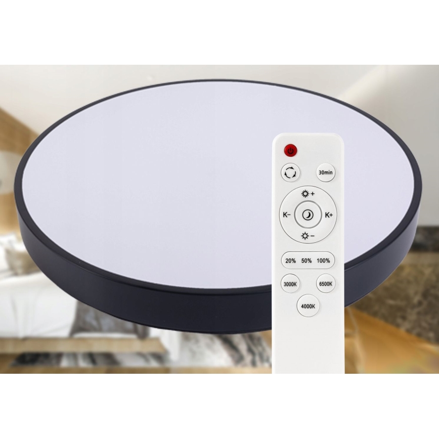 LED Zatemnitvena stropna svetilka LED/40W/230V 3000-6500K pr. 40 cm črna + Daljinski upravljalnik