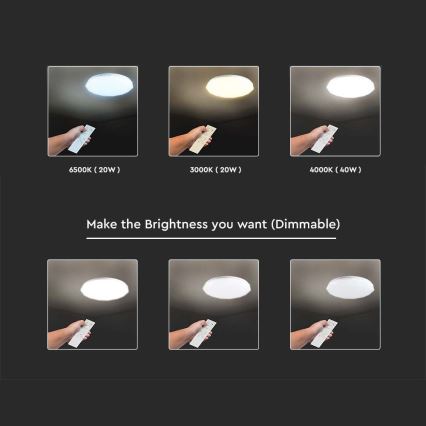 LED Zatemnitvena stropna svetilka LED/40W/230V 3000K/4000K/6500K pr. 38,8 cm + Daljinski upravljalnik