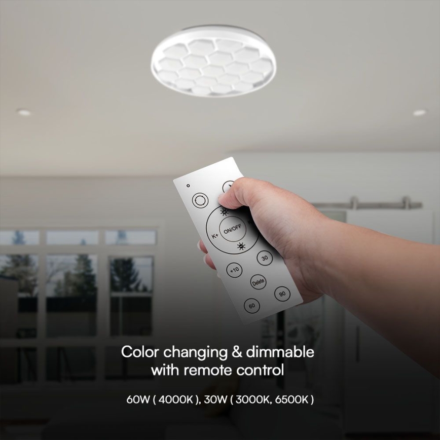 LED Zatemnitvena stropna svetilka LED/60W/230V 3000/4000/6500K pr. 49 cm + Daljinski upravljalnik