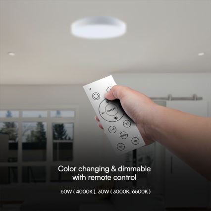 LED Zatemnitvena stropna svetilka LED/60W/230V 3000-6500K 49,5 cm bela + Daljinski upravljalnik