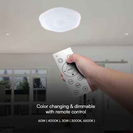 LED Zatemnitvena stropna svetilka LED/60W/230V 3000-6500K 50 cm bela + Daljinski upravljalnik