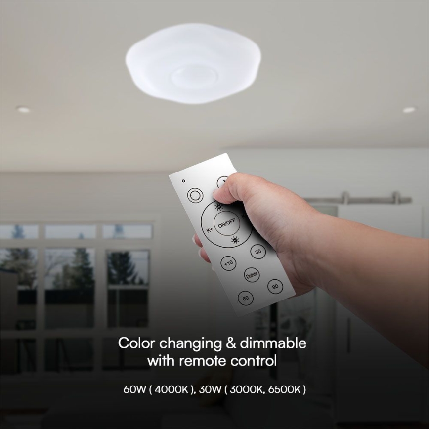 LED Zatemnitvena stropna svetilka LED/60W/230V 3000-6500K 50 cm bela + Daljinski upravljalnik