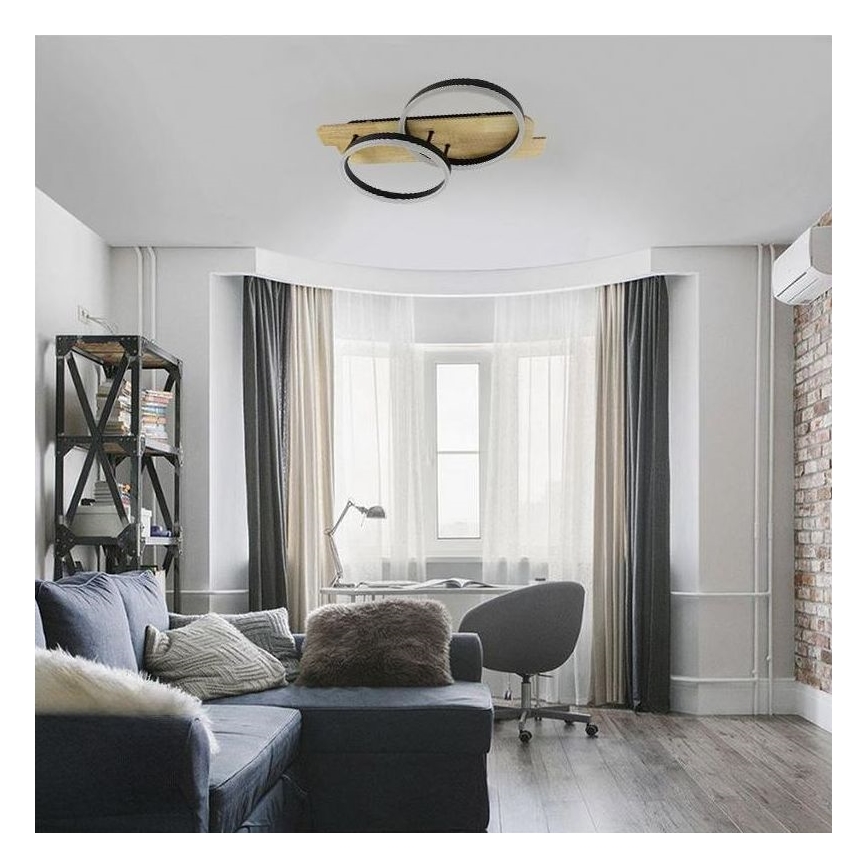 LED Zatemnitvena stropna svetilka LED/70W/230V 3000-6500K hrast + Daljinski upravljalnik