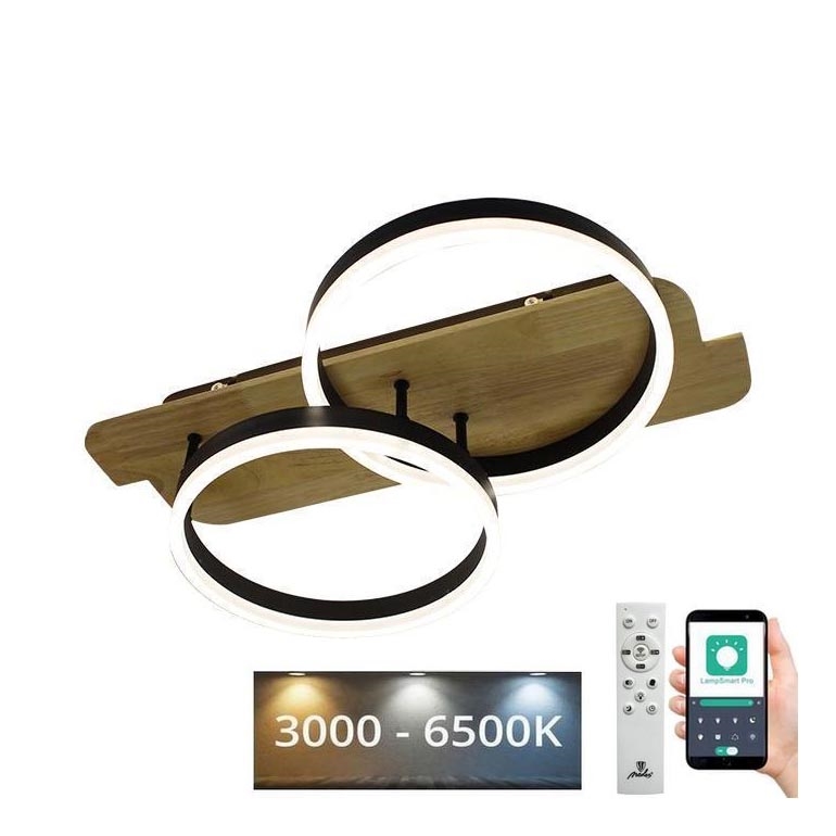 LED Zatemnitvena stropna svetilka LED/70W/230V 3000-6500K hrast + Daljinski upravljalnik