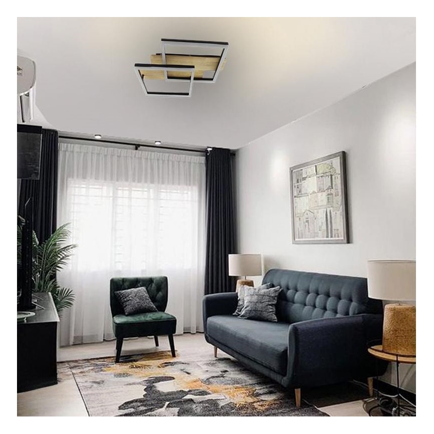 LED Zatemnitvena stropna svetilka LED/85W/230V 3000-6500K hrast + Daljinski upravljalnik