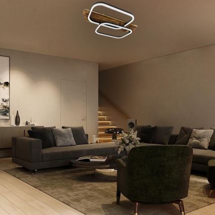 LED Zatemnitvena stropna svetilka LED/95W/230V 3000-6500K hrast + Daljinski upravljalnik