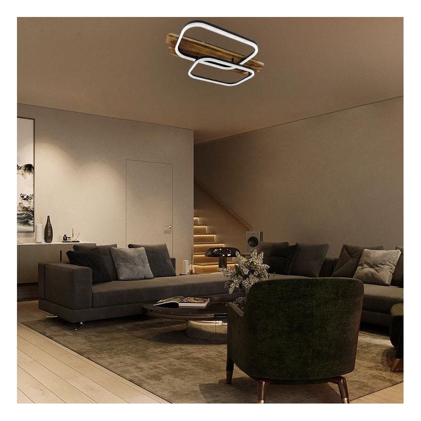 LED Zatemnitvena stropna svetilka LED/95W/230V 3000-6500K hrast + Daljinski upravljalnik
