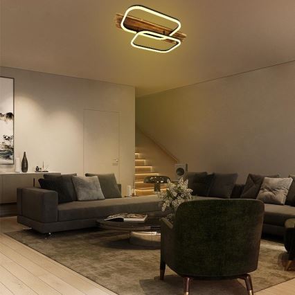 LED Zatemnitvena stropna svetilka LED/95W/230V 3000-6500K hrast + Daljinski upravljalnik