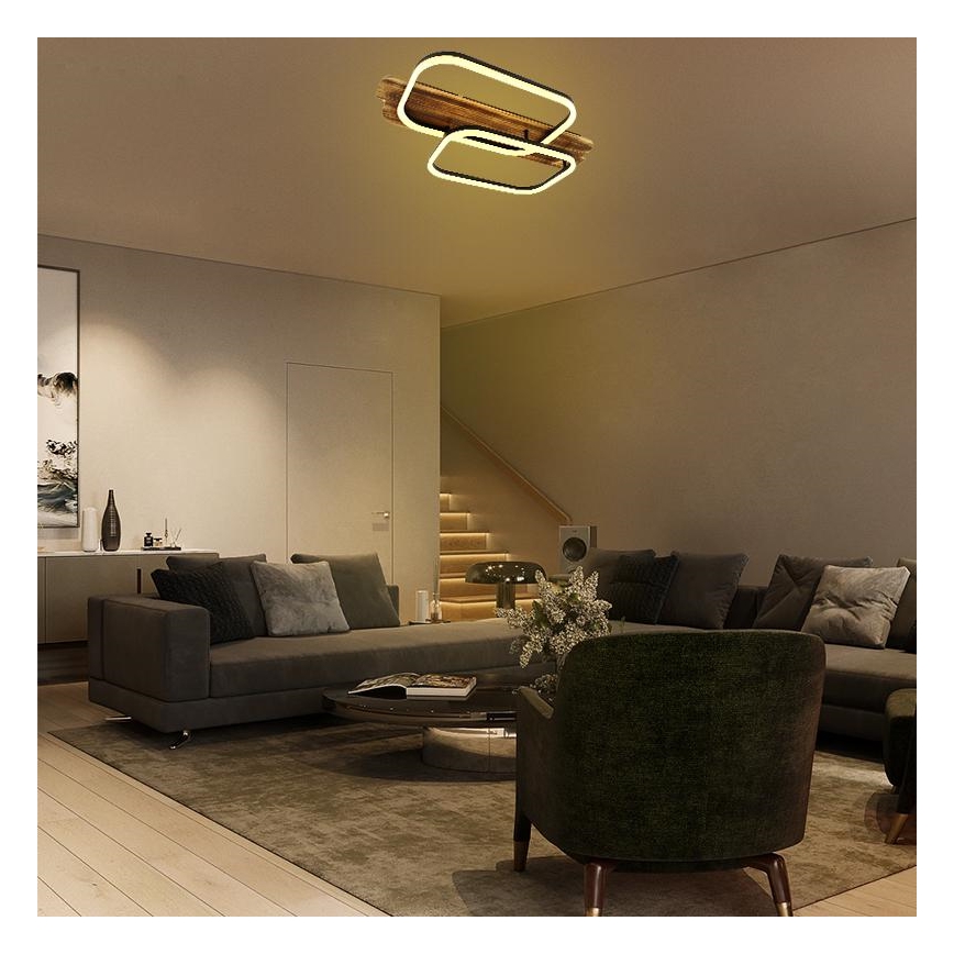 LED Zatemnitvena stropna svetilka LED/95W/230V 3000-6500K hrast + Daljinski upravljalnik