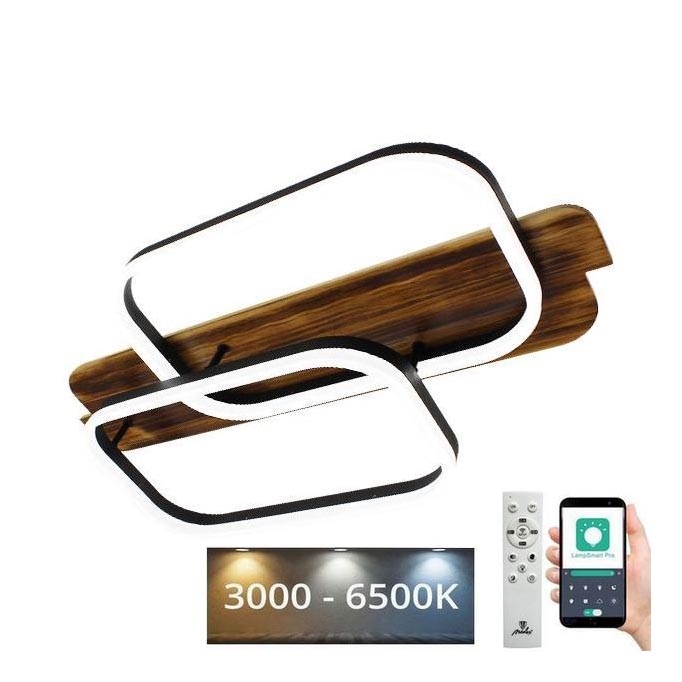 LED Zatemnitvena stropna svetilka LED/95W/230V 3000-6500K hrast + Daljinski upravljalnik