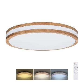 LED Zatemnitvena stropna svetilka WOODY LED/60W/230V 3000-6500K hrast pr. 50 cm + Daljinski upravljalnik