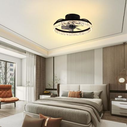 LED Zatemnitvena stropna svetilka z ventilatorjem LED/35W/230V 3000-6500K črna + Daljinski upravljalnik