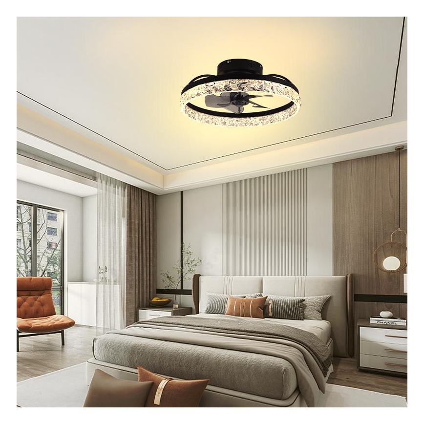 LED Zatemnitvena stropna svetilka z ventilatorjem LED/35W/230V 3000-6500K črna + Daljinski upravljalnik