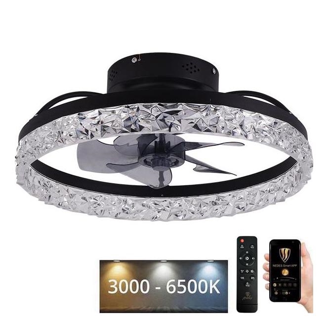 LED Zatemnitvena stropna svetilka z ventilatorjem LED/35W/230V 3000-6500K črna + Daljinski upravljalnik