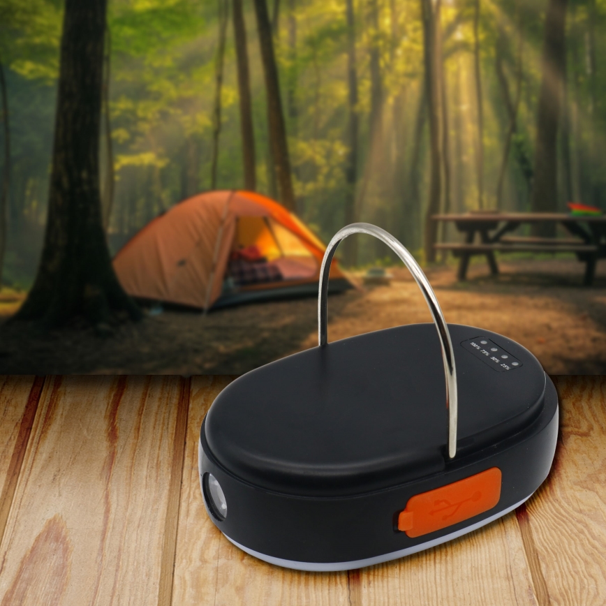 LED Zatemnitven polnilni svetilka s funkcijo power bank K4 LED/1W/5V 3000-6500K IPX4 4000 mAh črna