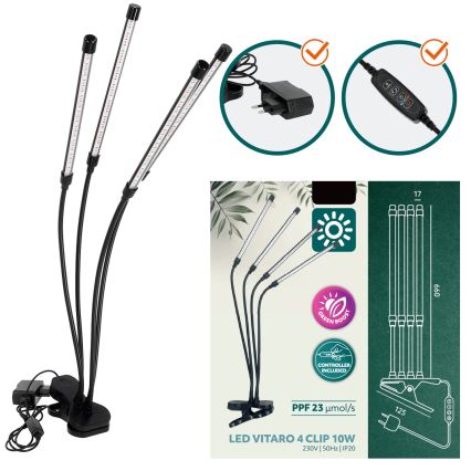 LED Zatemnitvena fleksibilna namizna svetilka s sponko za gojenje rastlin VITARO 4xLED/10W/230V črna