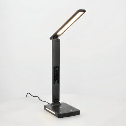 LED Zatemnitvena namizna svetilka z brezžičnim polnjenjem QI, zaslon in USB port LED/7W/230V 3000-6000K črna