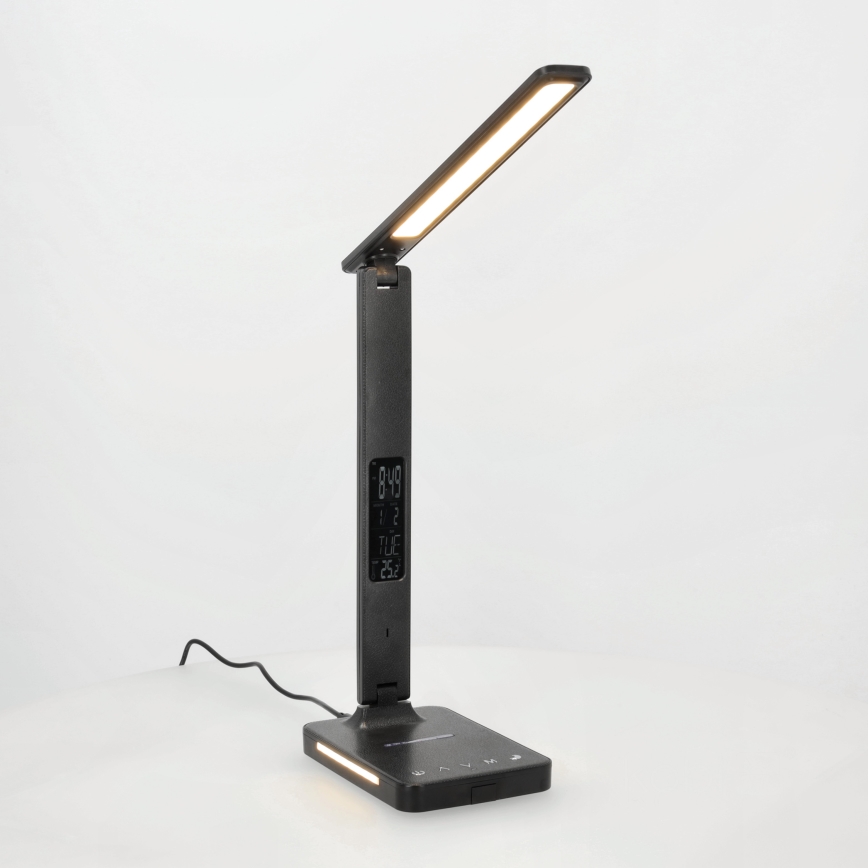 LED Zatemnitvena namizna svetilka z brezžičnim polnjenjem QI, zaslon in USB port LED/7W/230V 3000-6000K črna