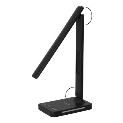 LED Zatemnitvena namizna svetilka z brezžičnim polnjenjem QI, zaslon in USB port LED/7W/230V 3000-6000K črna