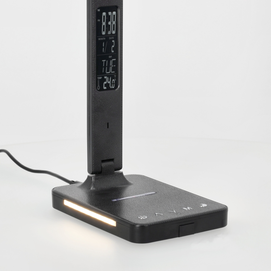 LED Zatemnitvena namizna svetilka z brezžičnim polnjenjem QI, zaslon in USB port LED/7W/230V 3000-6000K črna