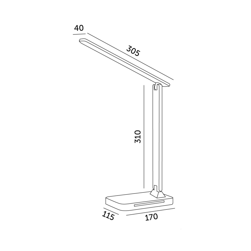 LED Zatemnitvena namizna svetilka z brezžičnim polnjenjem QI, zaslon in USB port LED/7W/230V 3000-6000K črna