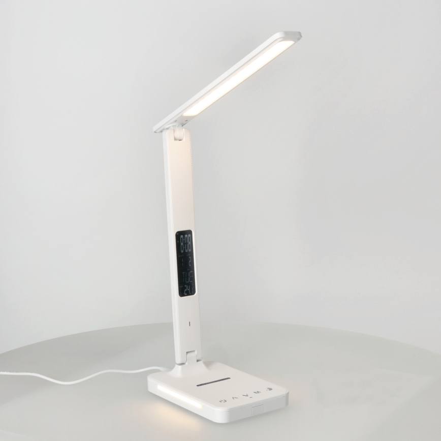 LED Zatemnitvena namizna svetilka z brezžičnim polnjenjem QI, zaslon in USB port LED/7W/230V 3000-6000K bela